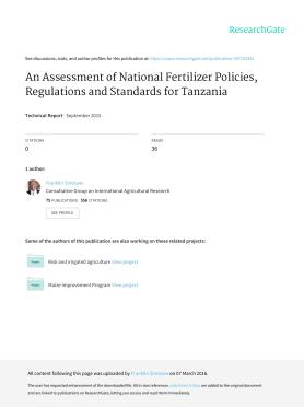 An Assessment of National Fertilizer Policies, Regulations and Standards for Tanzania