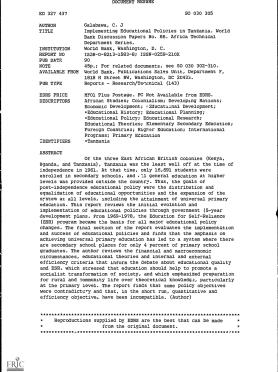 Implementing Educational Policies in Tanzania