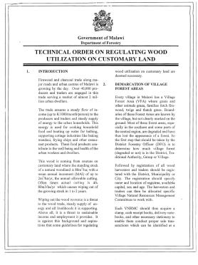 Malawi Technical Order on Regulating Wood Utilisation On Customary Land