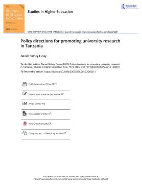 Policy directions for promoting university research in Tanzania