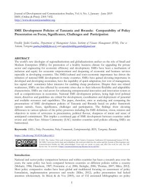 SME development policies of Tanzania and Rwanda- comparability of policy presentation on focus, significance, challenges and participation