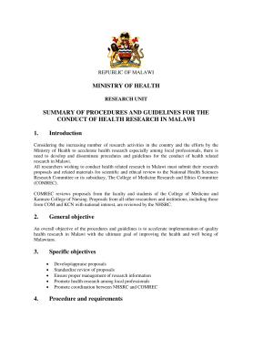 Summary of procedures and guidelines for the conduct of health research in malawi Summary of procedures and guidelines for the conduct of health research in malawi