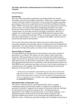 The Policy and Practice of Educational Service Provision for Pastoralists in Tanzania 