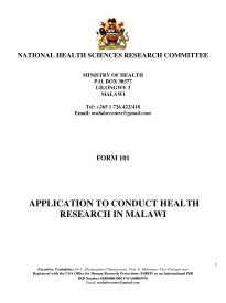 Application to conduct research in Malawi