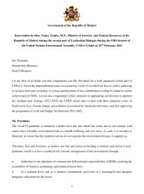 Malawi, Hon. Nancy Tembo, M.P., Minister of Forestry and Natural Resources of the Republic of Malawi