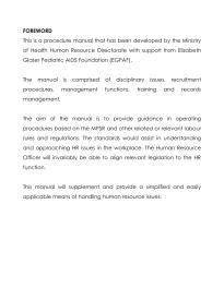 Ministry of Health Human Resource Directorate Workforce Policies