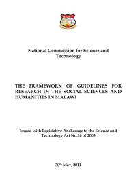 NATIONAL FRAMEWORK OF GUIDELINES FOR RESEARCH IN THE SOCIAL SCIENCES AND HUMANITIES IN MALAWI